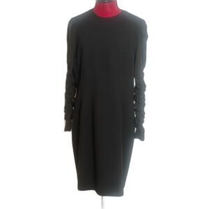 Elie Tahari Sheath Dress Woman's Size 16 Black Long Ruched Sleeves